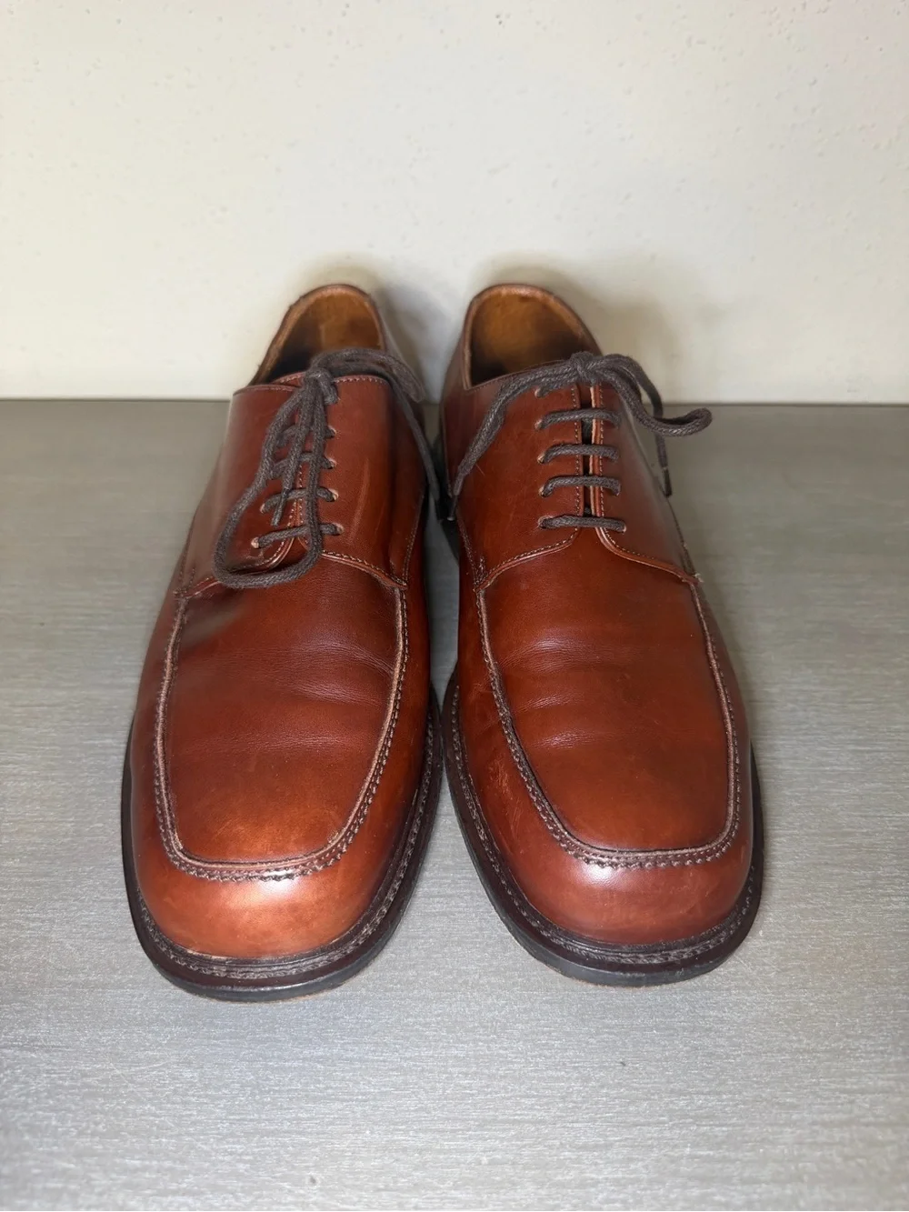 Bacco Bucci Italy Men's 8.5 D Brown Leather Square Moc Toe Oxford Dress Shoes